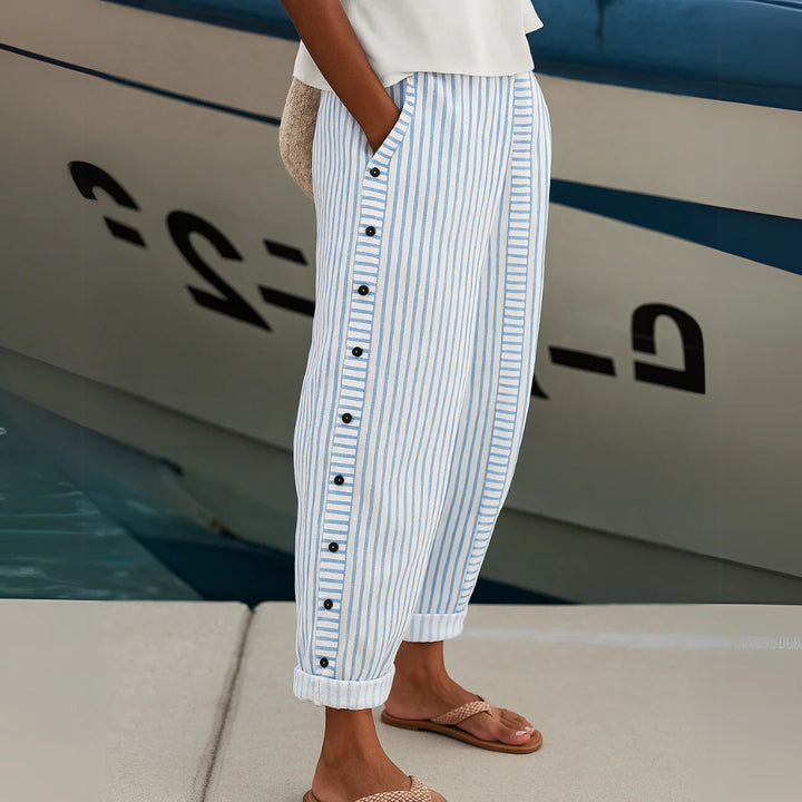 CAITLIN | Striped Pants with Elegant Buttons