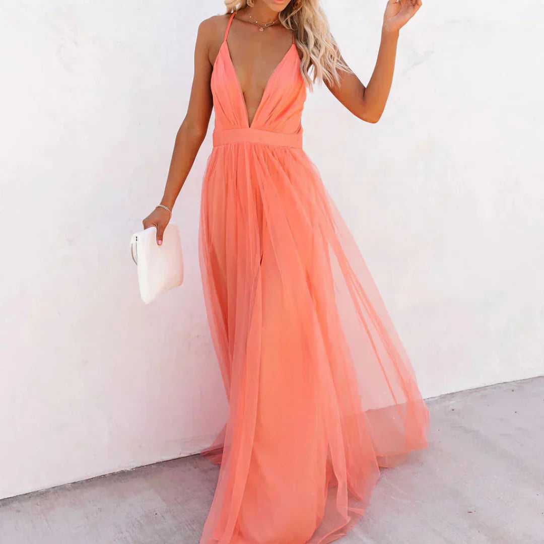 Ella | Coral Glow Maxi Dress
