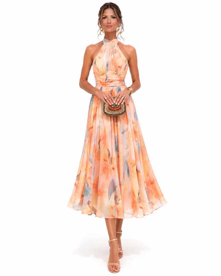 Aurora | Watercolour Print Halter Dress
