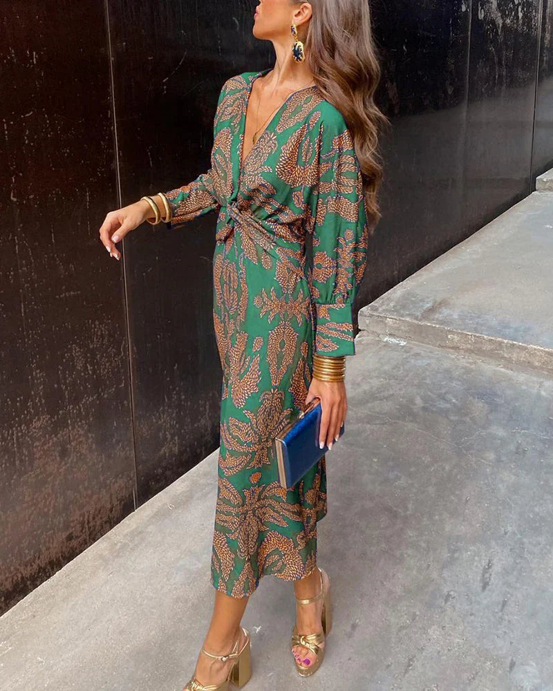Valentina™ – Elegant Patterned Midi Dress