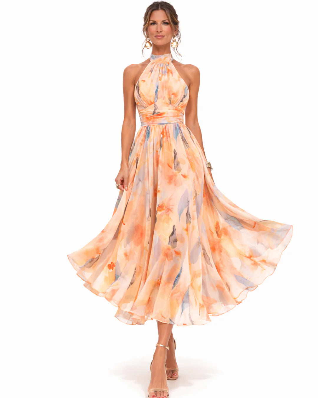 Aurora | Watercolour Print Halter Dress