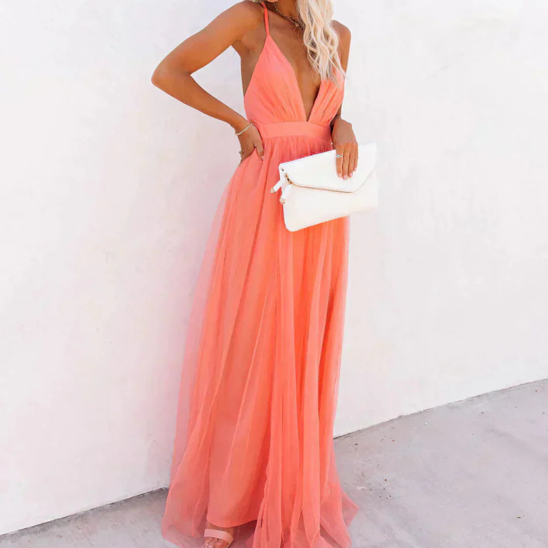 Ella | Coral Glow Maxi Dress