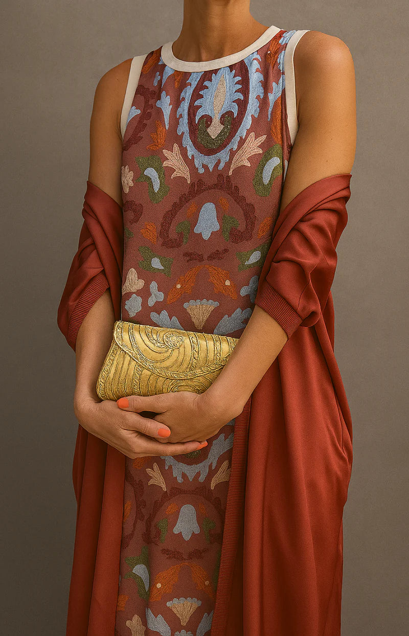 Élina | Printed Maxi Dress Set with Matching Cardigan