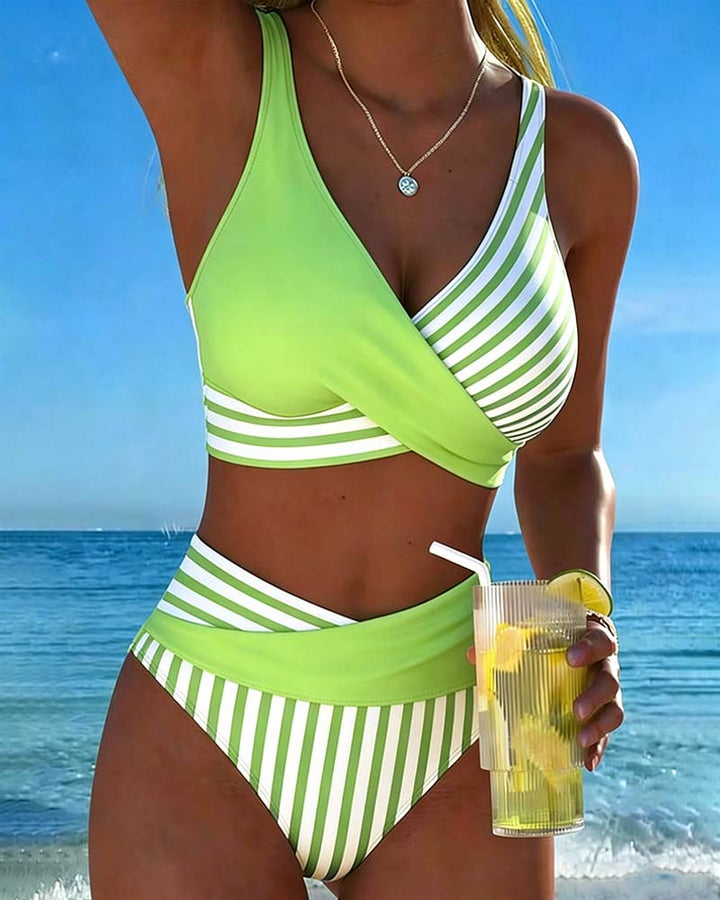 Striped Print Crossover Bikini