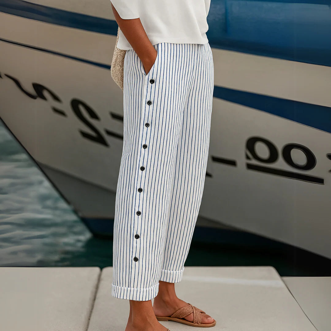 CAITLIN | Striped Pants with Elegant Buttons