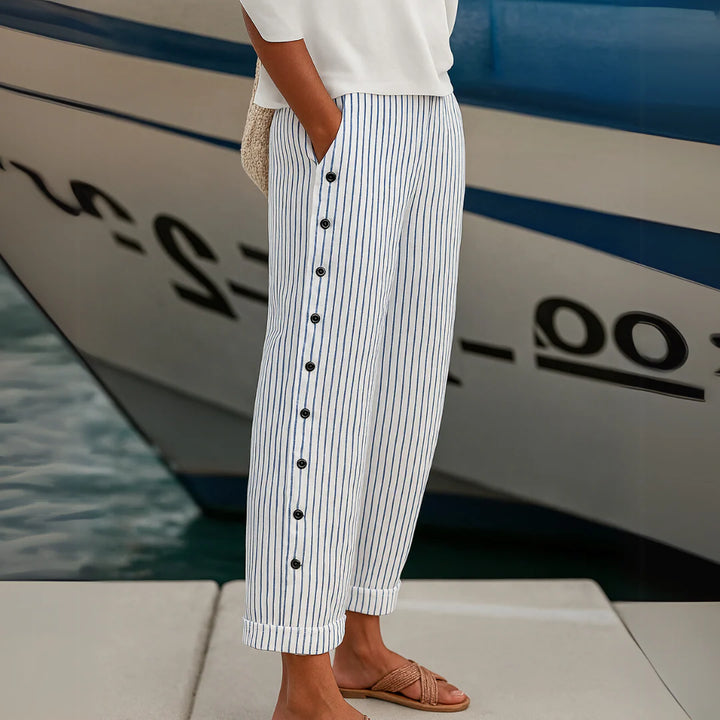 CAITLIN | Striped Pants with Elegant Buttons