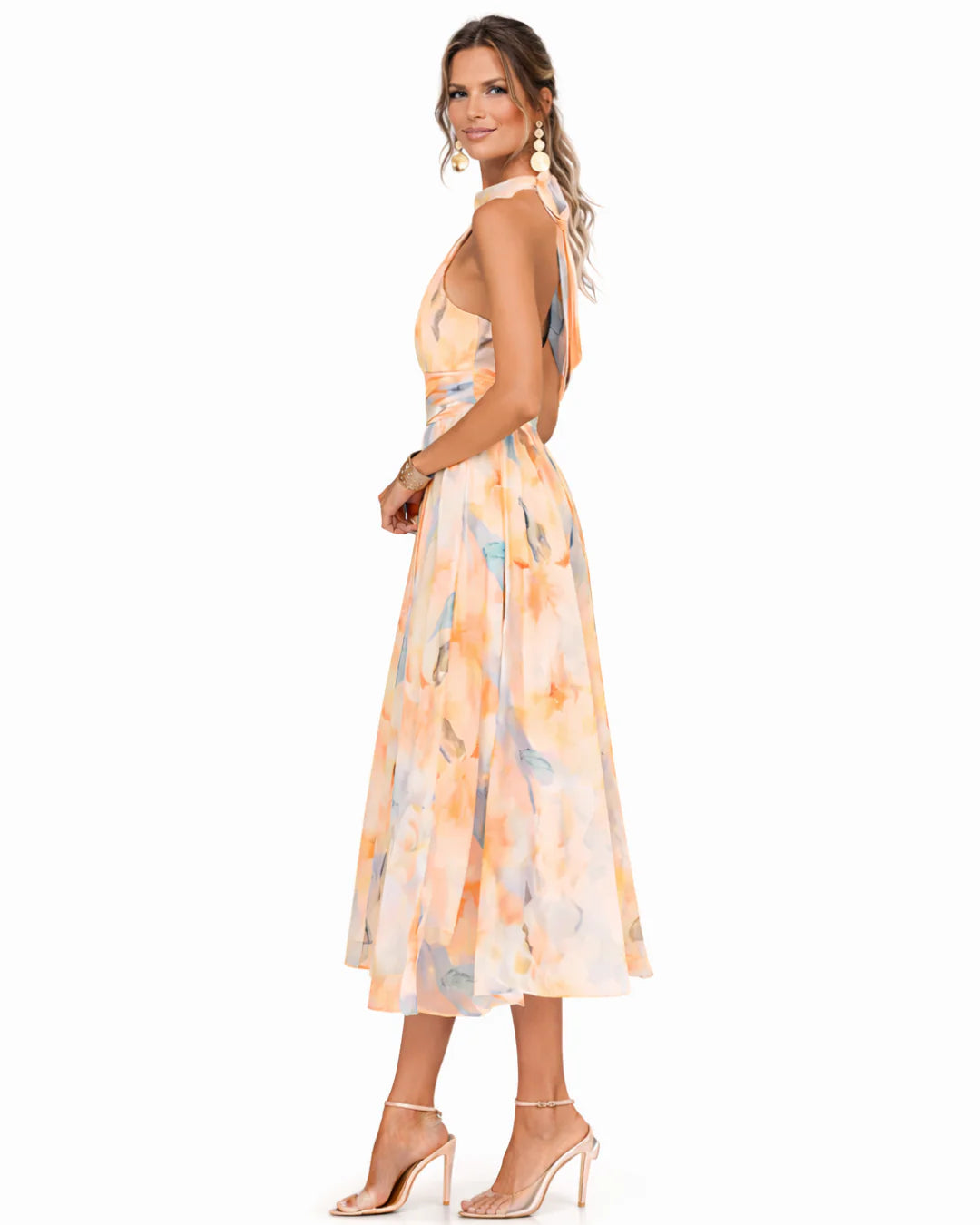 Aurora | Watercolour Print Halter Dress