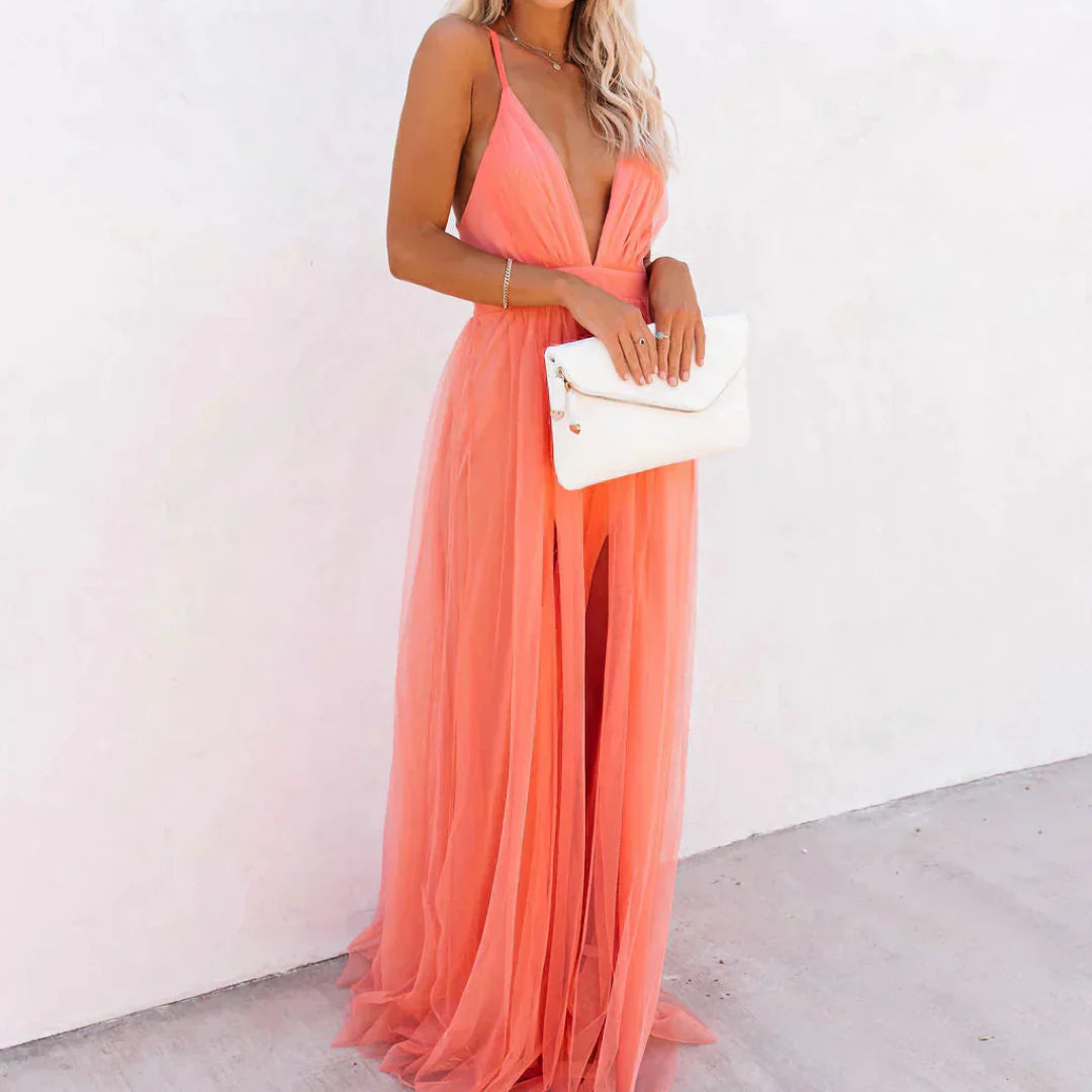 Ella | Coral Glow Maxi Dress