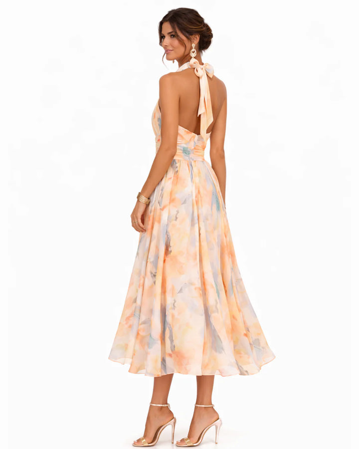 Aurora | Watercolour Print Halter Dress