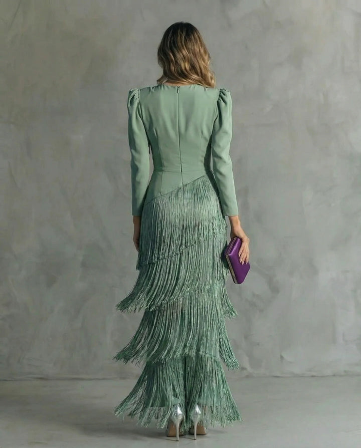 Camilla™ | Elegant Midi Dress with Fringe Sleeves