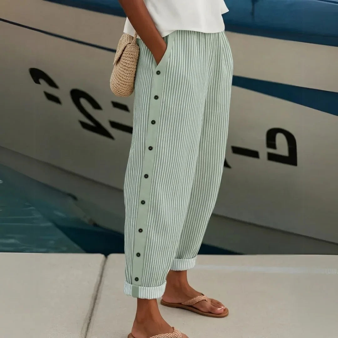 CAITLIN | Striped Pants with Elegant Buttons