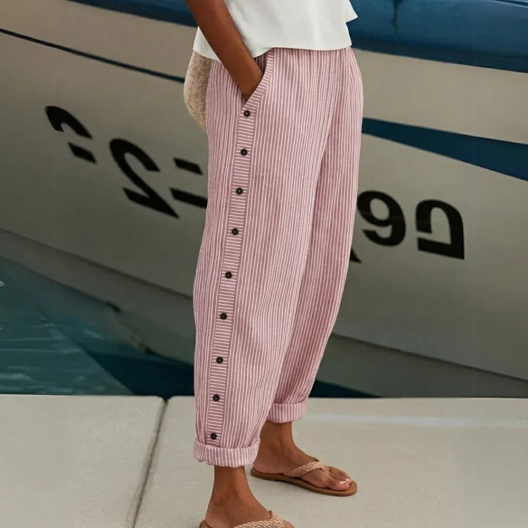 CAITLIN | Striped Pants with Elegant Buttons