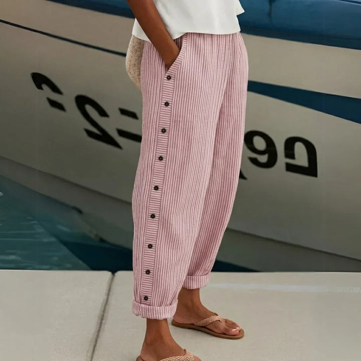 CAITLIN | Striped Pants with Elegant Buttons