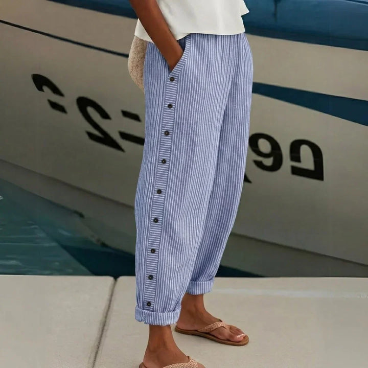CAITLIN | Striped Pants with Elegant Buttons