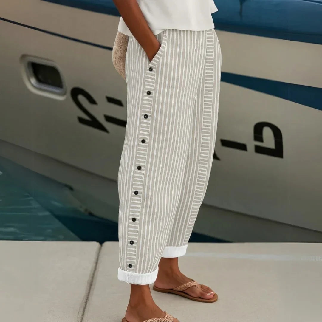 CAITLIN | Striped Pants with Elegant Buttons