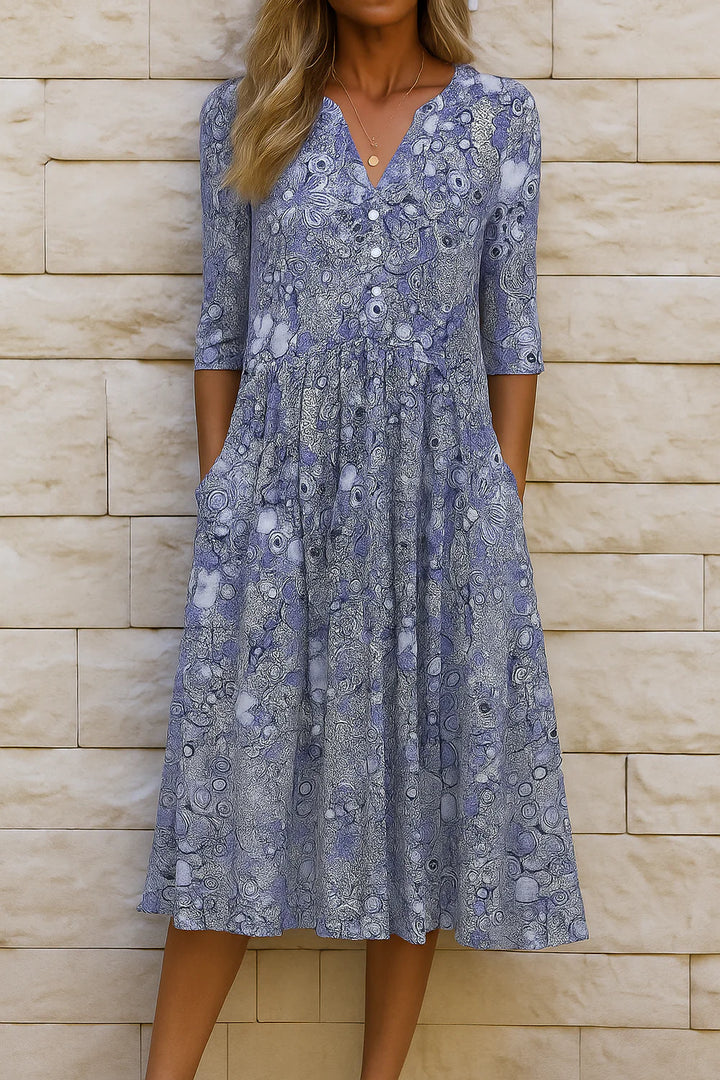 Élise | Printed V-Neck Midi Dress