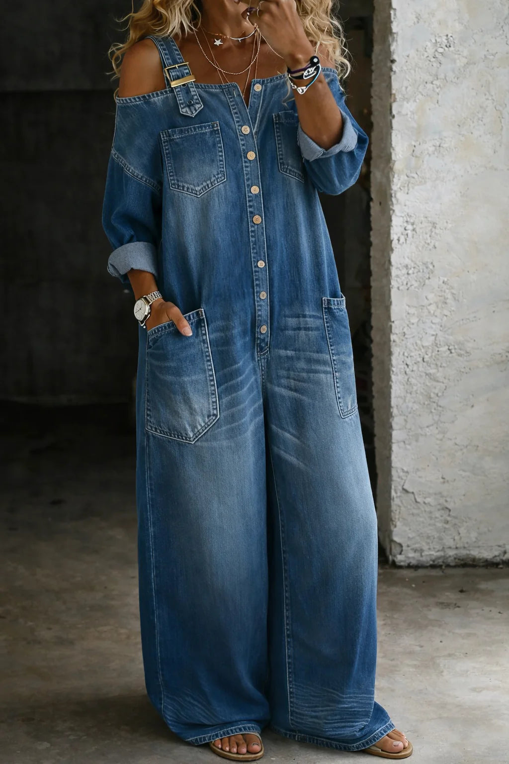 Sophia | Off-Shoulder Denim Jumpsuit