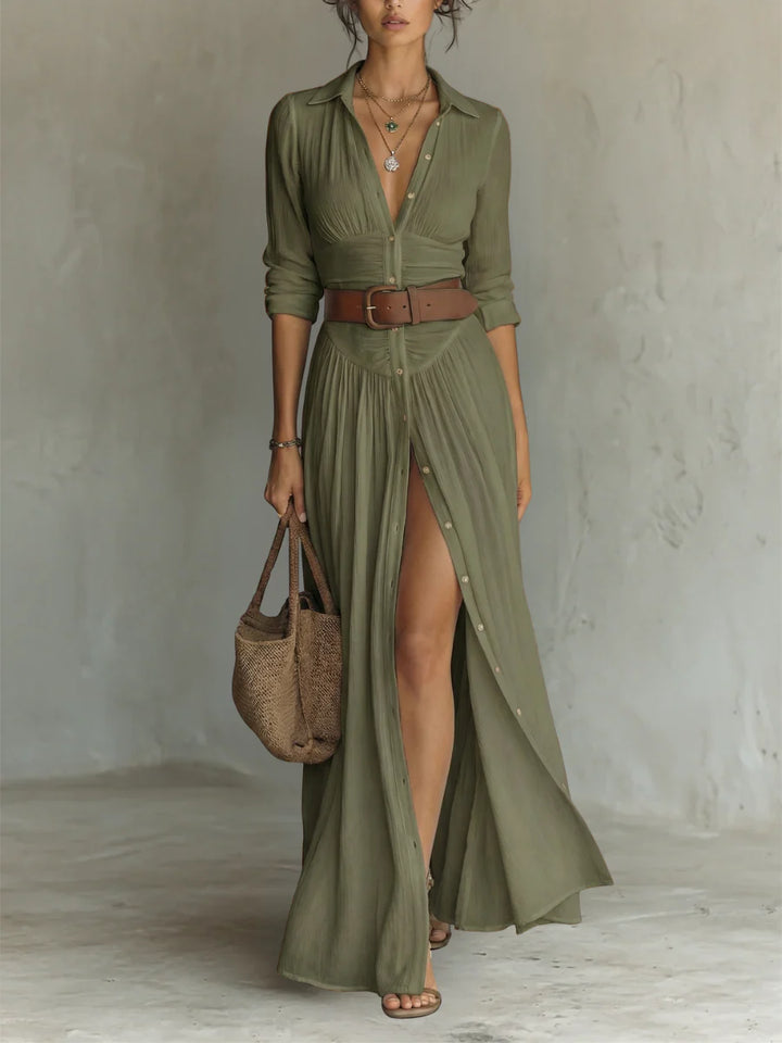 Long-Sleeve Collared Maxi Dress