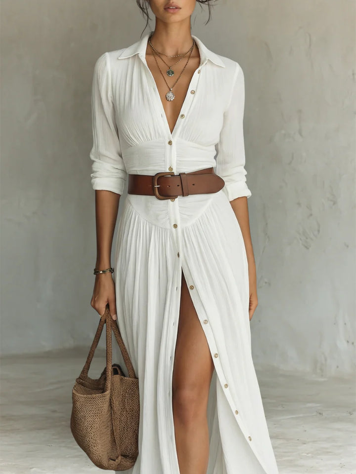 Long-Sleeve Collared Maxi Dress