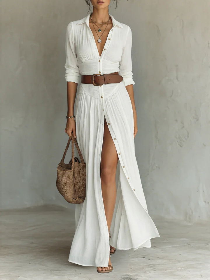 Long-Sleeve Collared Maxi Dress