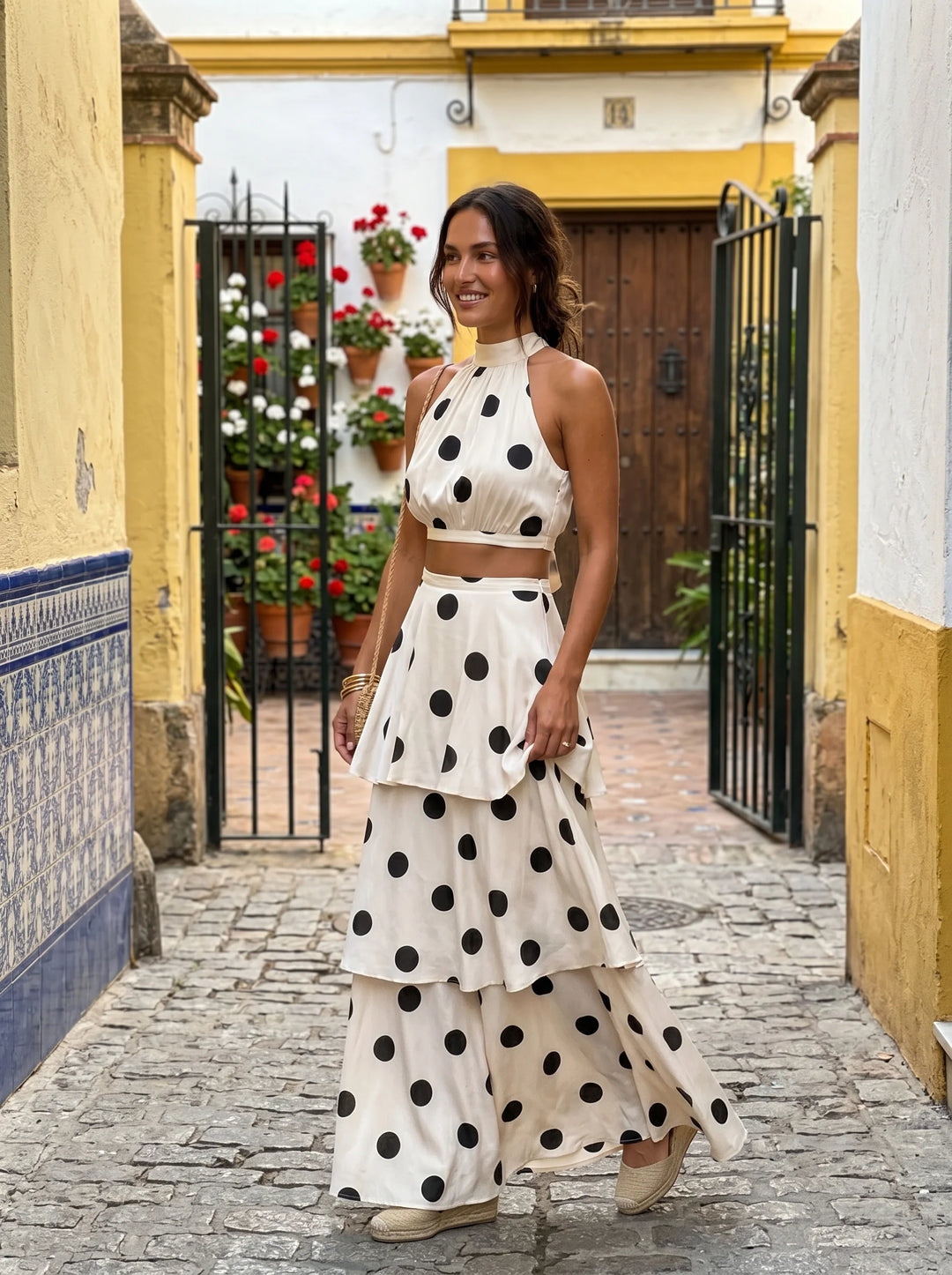 Lucía | Polka Dot Top and Maxi Skirt Set