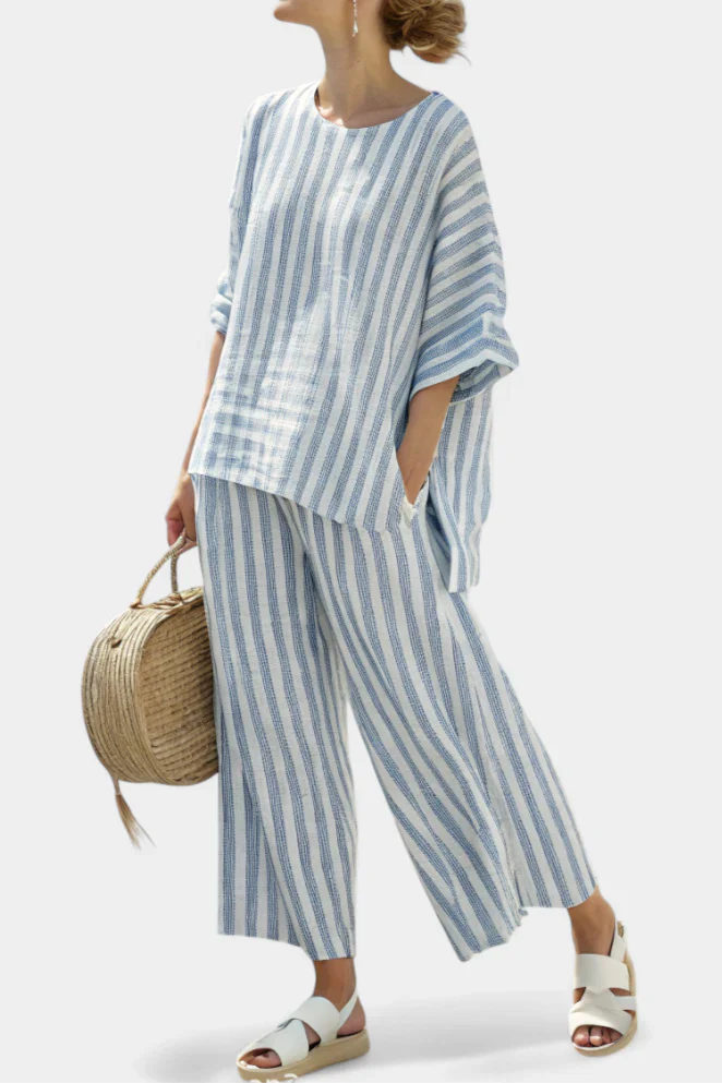 Federica™ | Sophisticated Blue Striped Linen