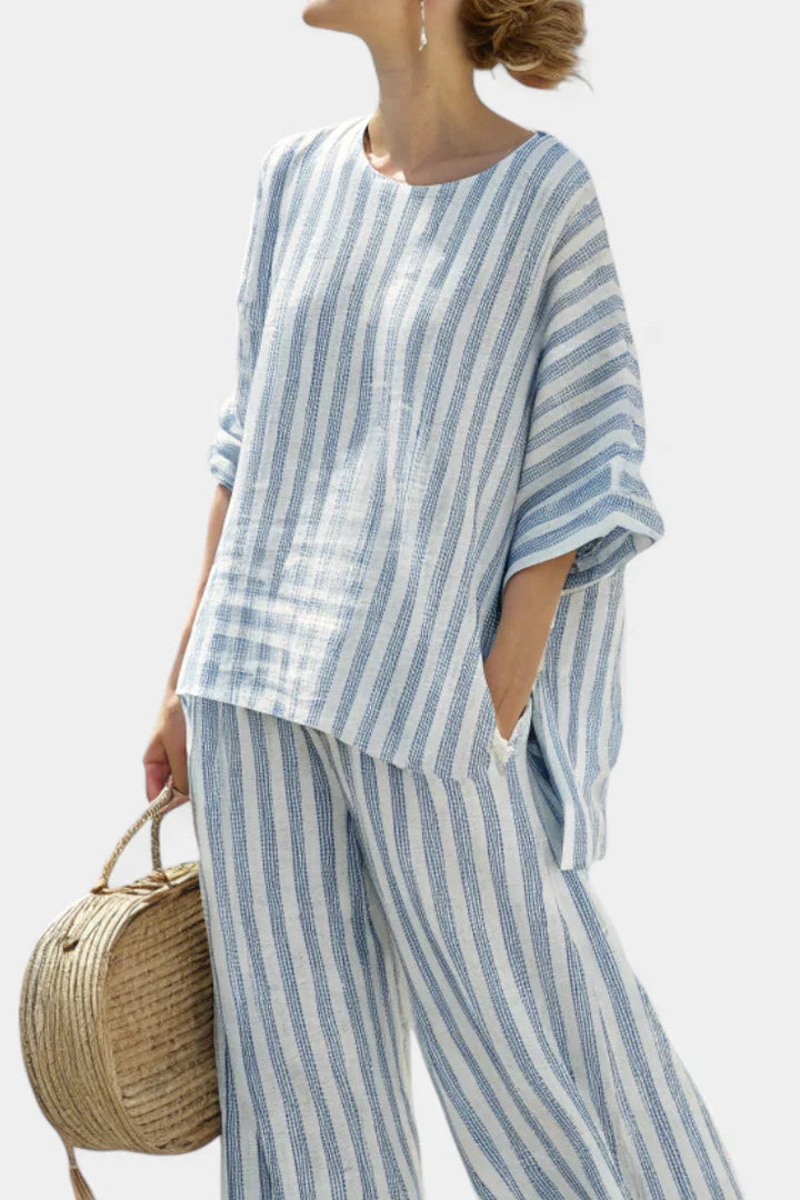 Federica™ | Sophisticated Blue Striped Linen