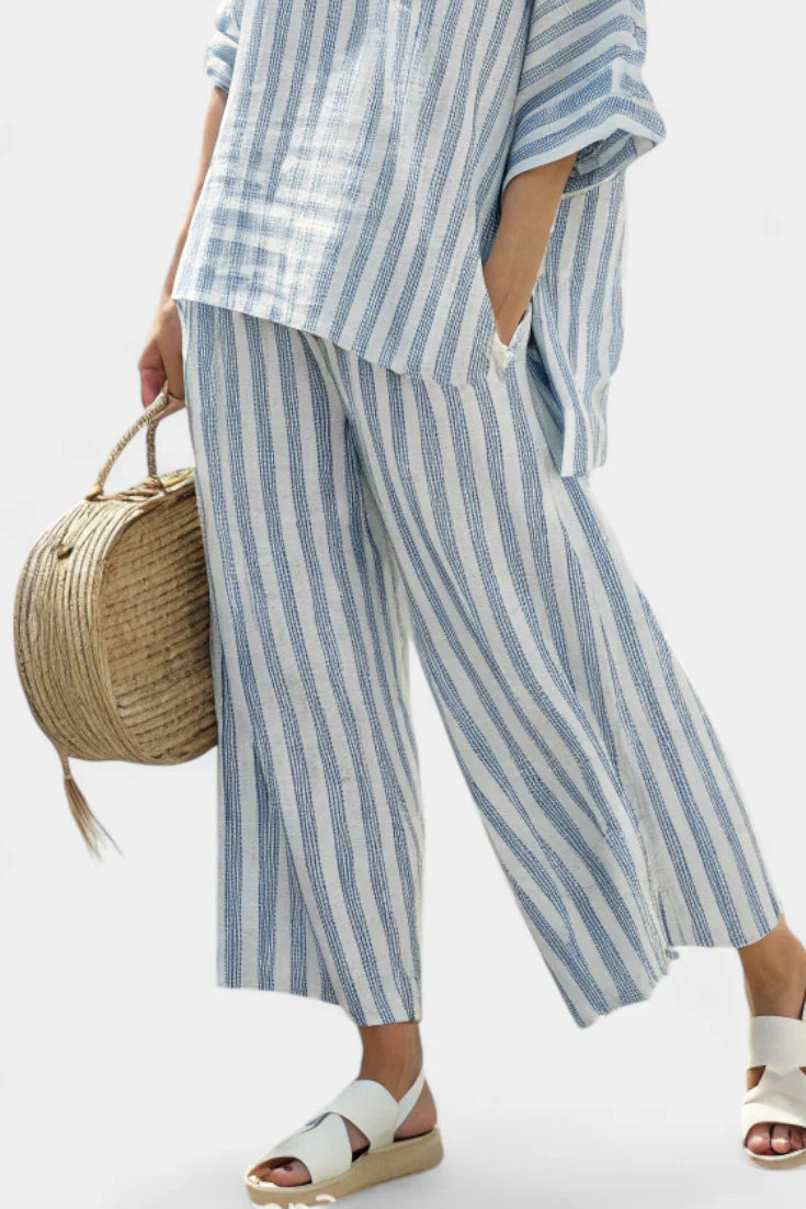 Federica™ | Sophisticated Blue Striped Linen