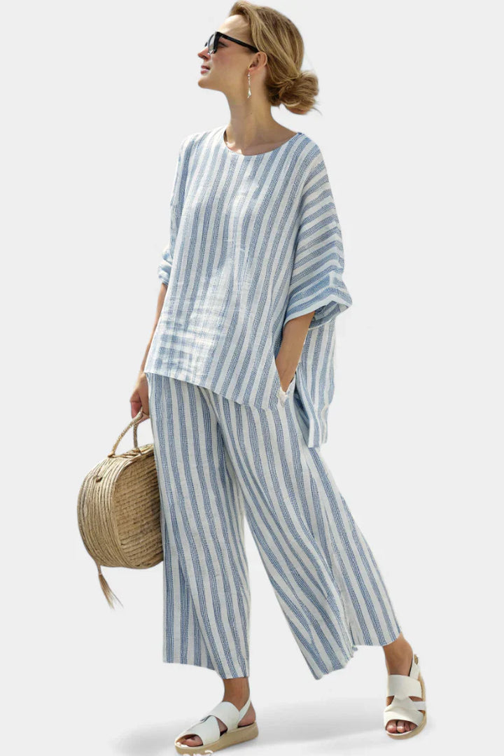 Federica™ | Sophisticated Blue Striped Linen