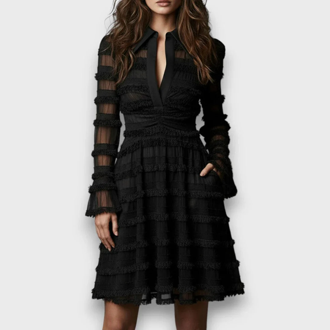 Parisa™ | Midi Dress with Sheer Fringe Details