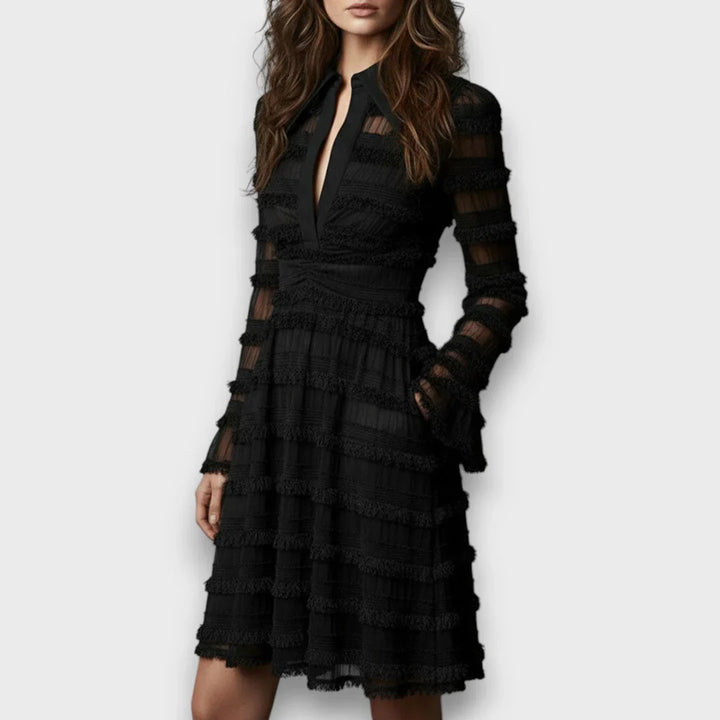 Parisa™ | Midi Dress with Sheer Fringe Details
