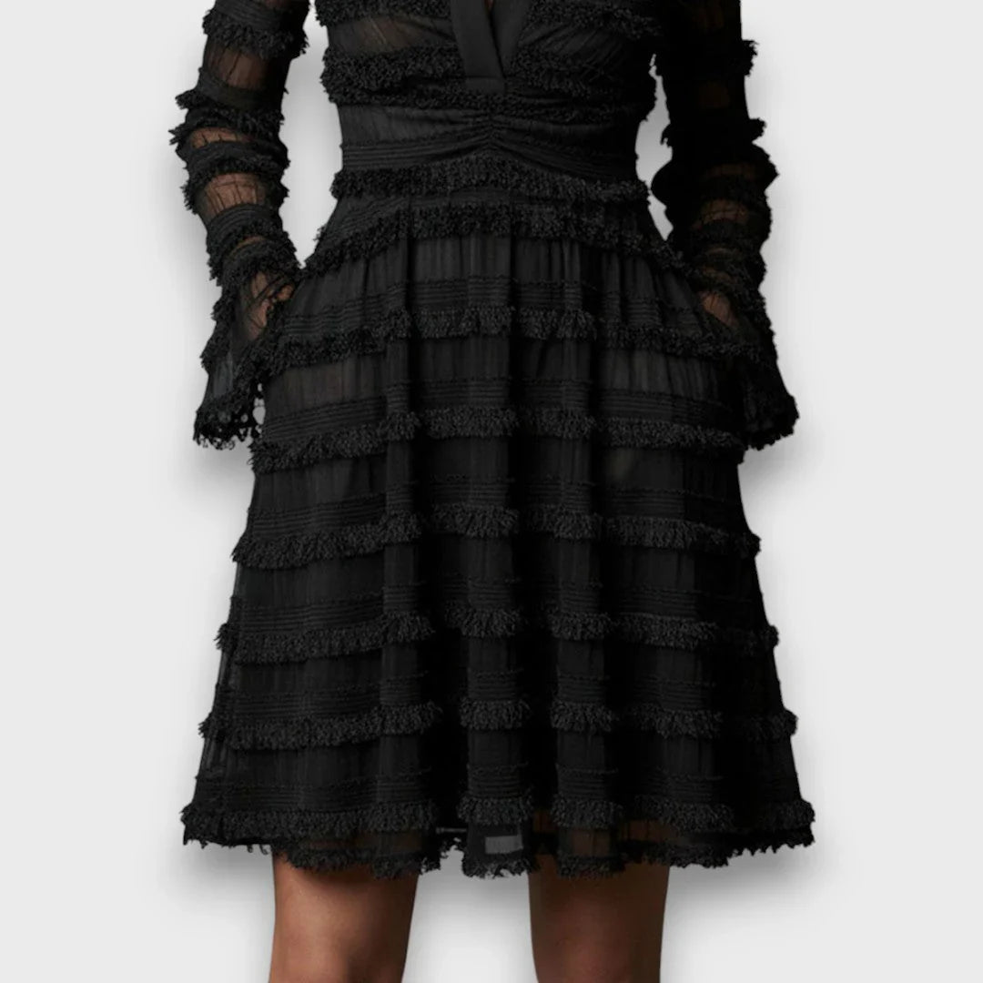 Parisa™ | Midi Dress with Sheer Fringe Details
