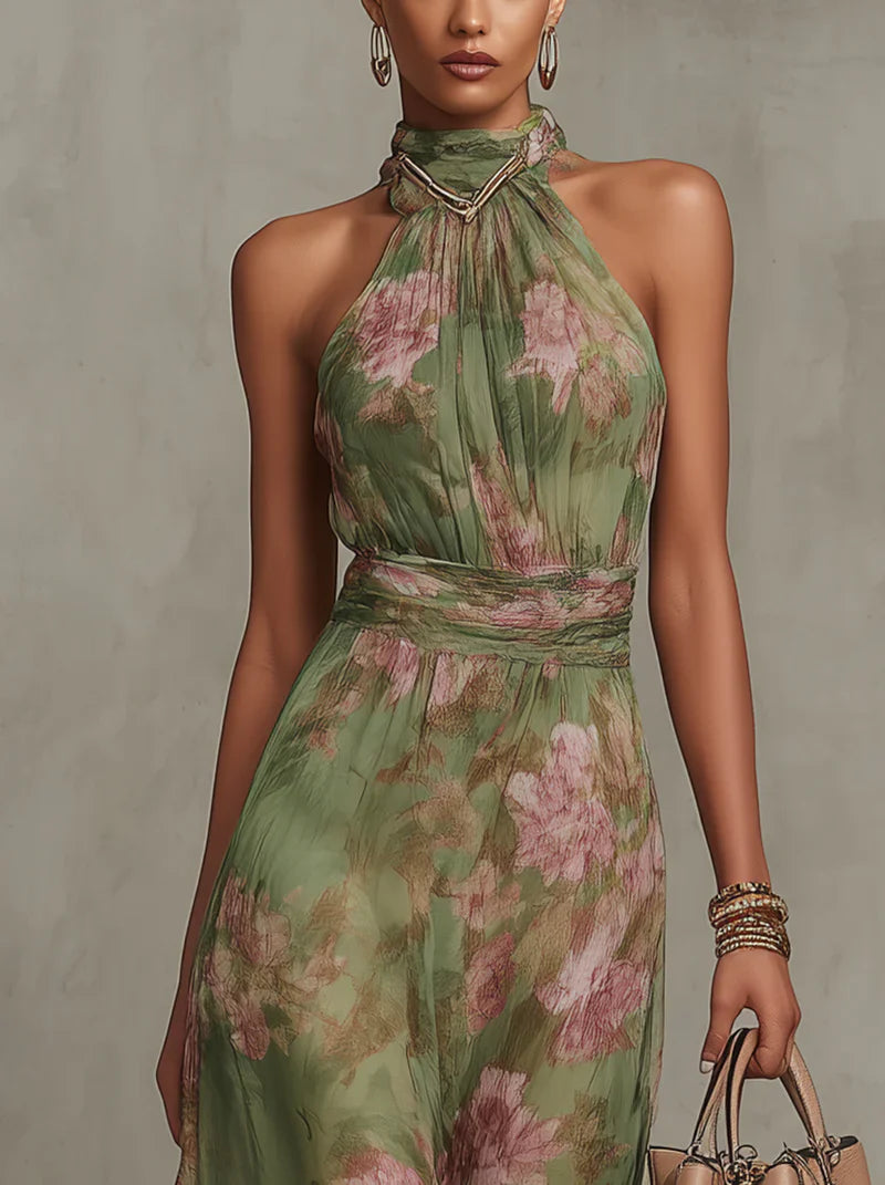 Livia - Elegant Floral Halter Maxi Dress