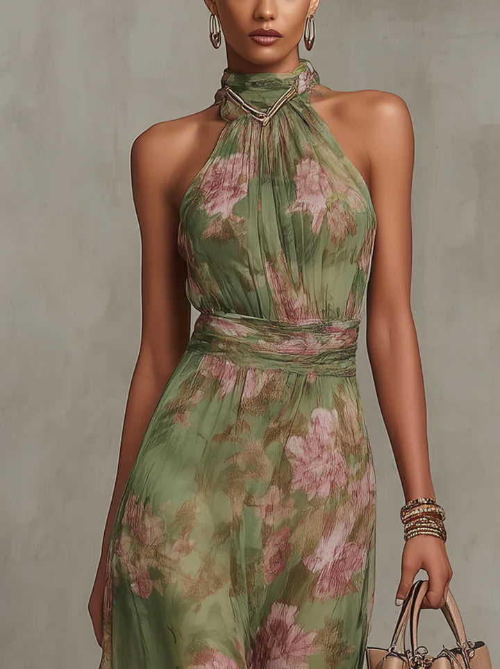 Livia - Elegant Floral Halter Maxi Dress