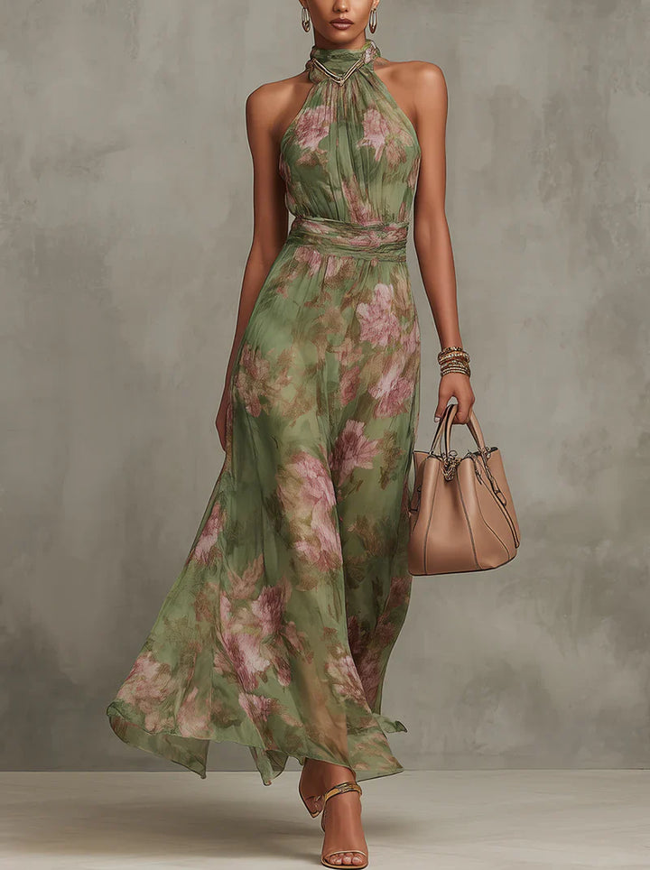 Livia - Elegant Floral Halter Maxi Dress
