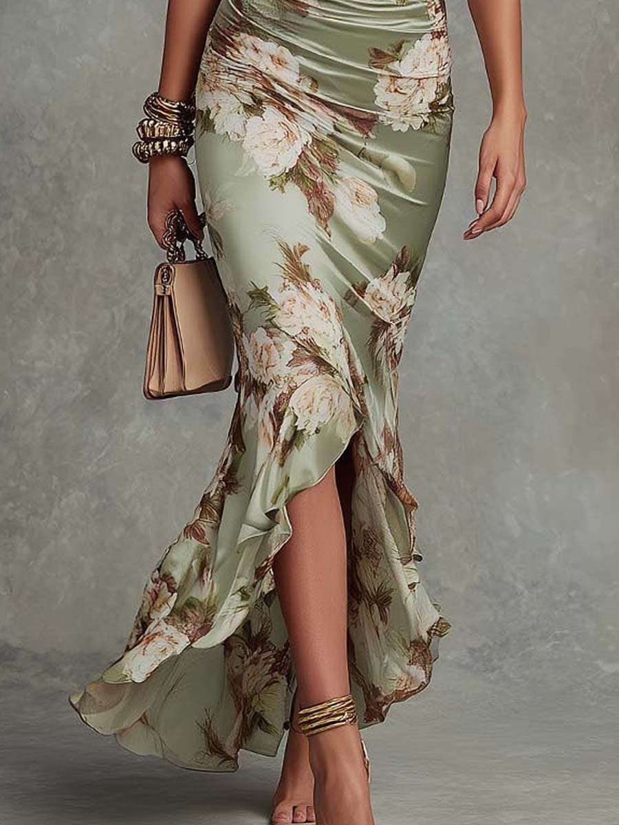 Anna | Floral Satin V-Neck Dress