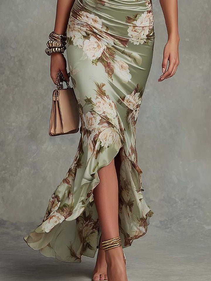 Anna | Floral Satin V-Neck Dress