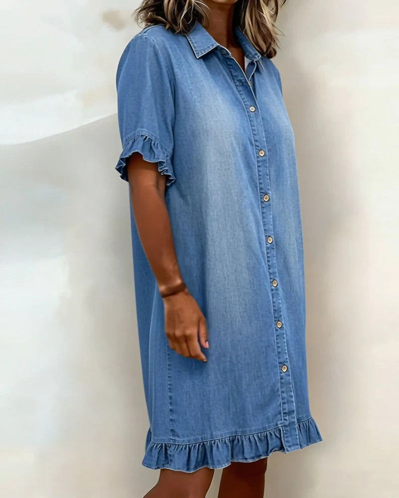 Maria | Comfortable Denim Dress with Flattering Pleats