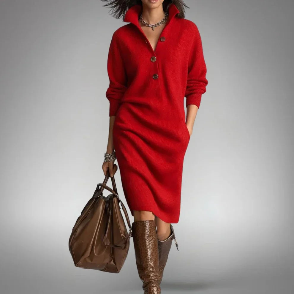 Constance™ | Soft Knit Dress with Buttons