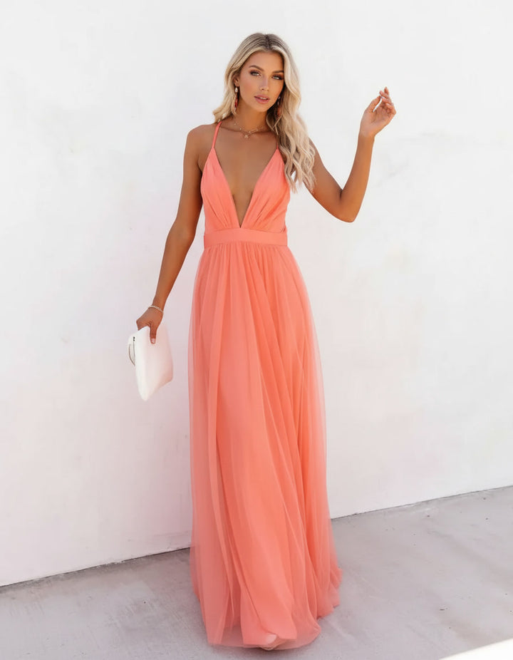 Ella | Coral Glow Maxi Dress