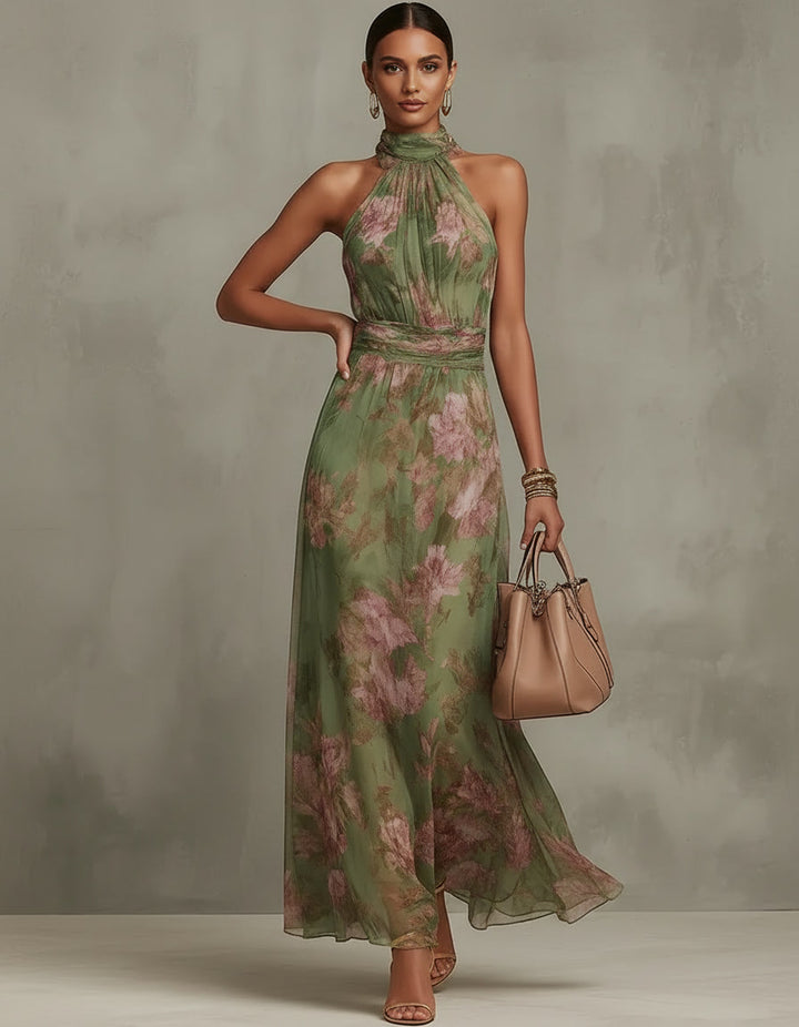 Livia - Elegant Floral Halter Maxi Dress