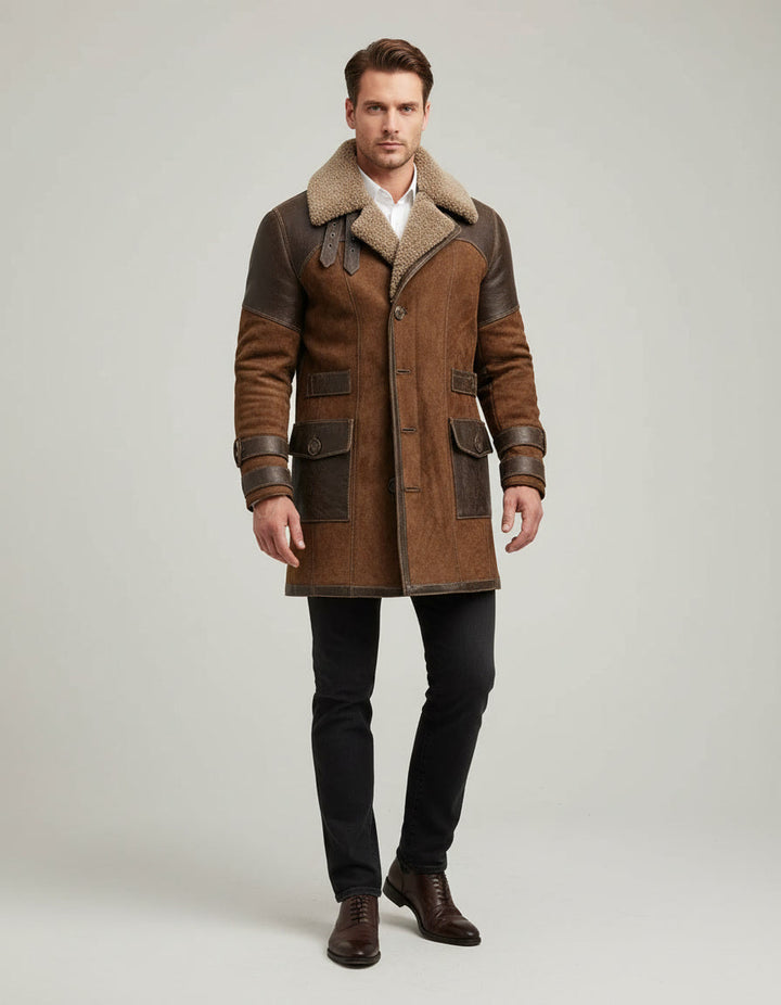 Lorenzo™ | Vintage Brown Leather Coat with Fur