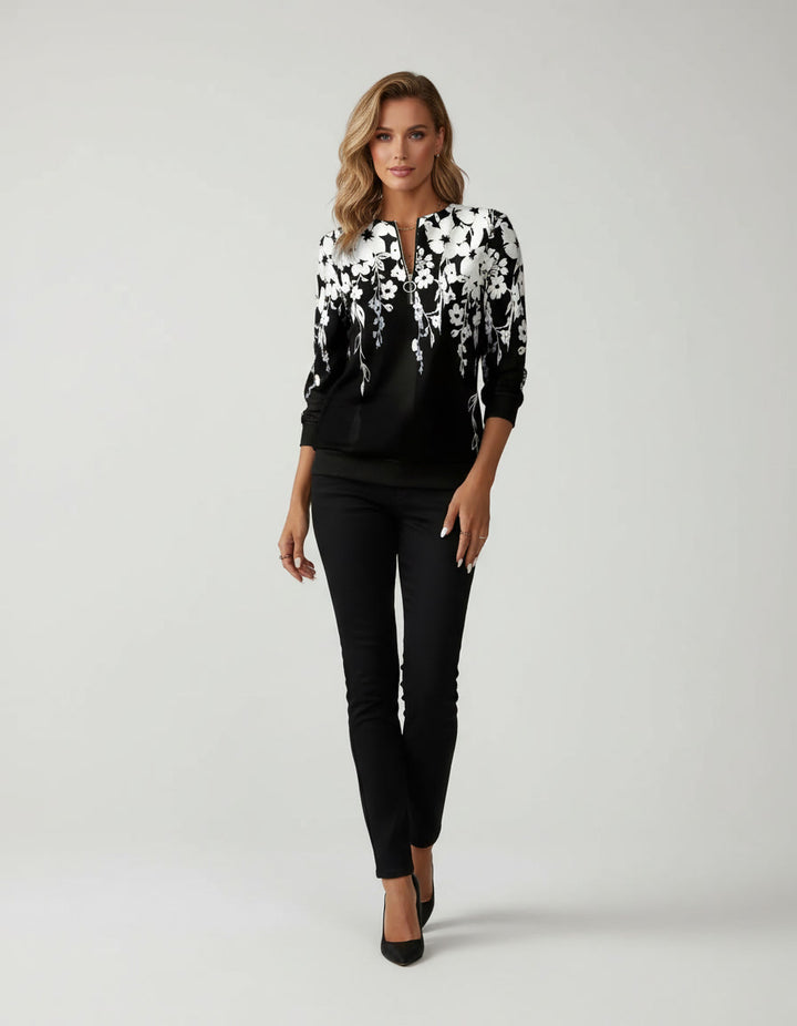 MARENZA – FLORAL ZIP-NECK TOP
