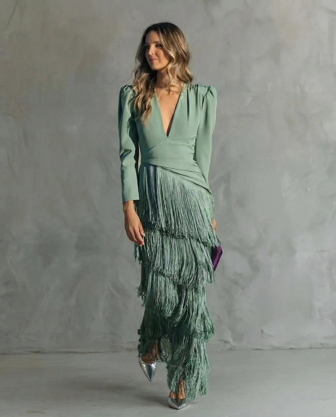 Camilla™ | Elegant Midi Dress with Fringe Sleeves