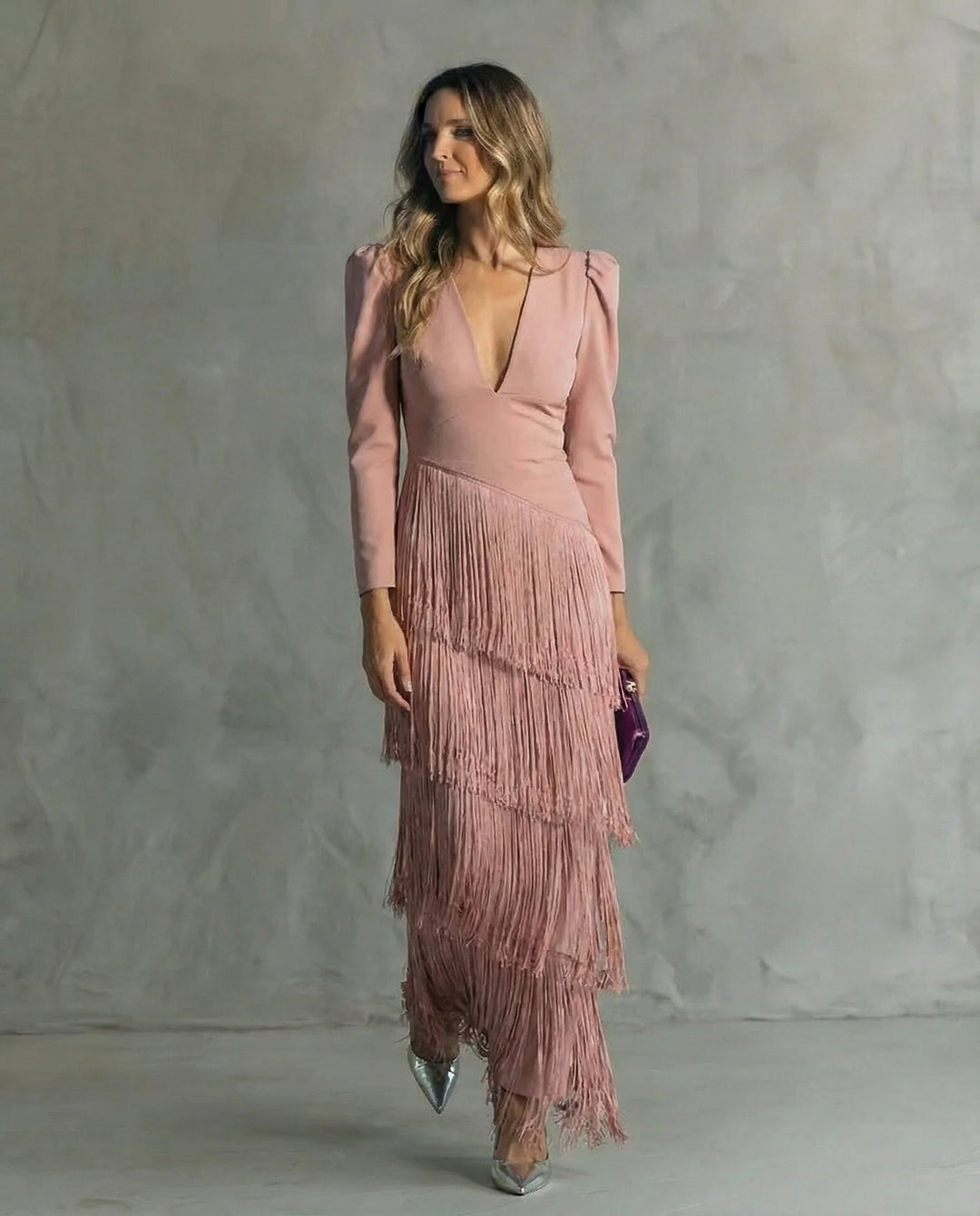 Camilla™ | Elegant Midi Dress with Fringe Sleeves