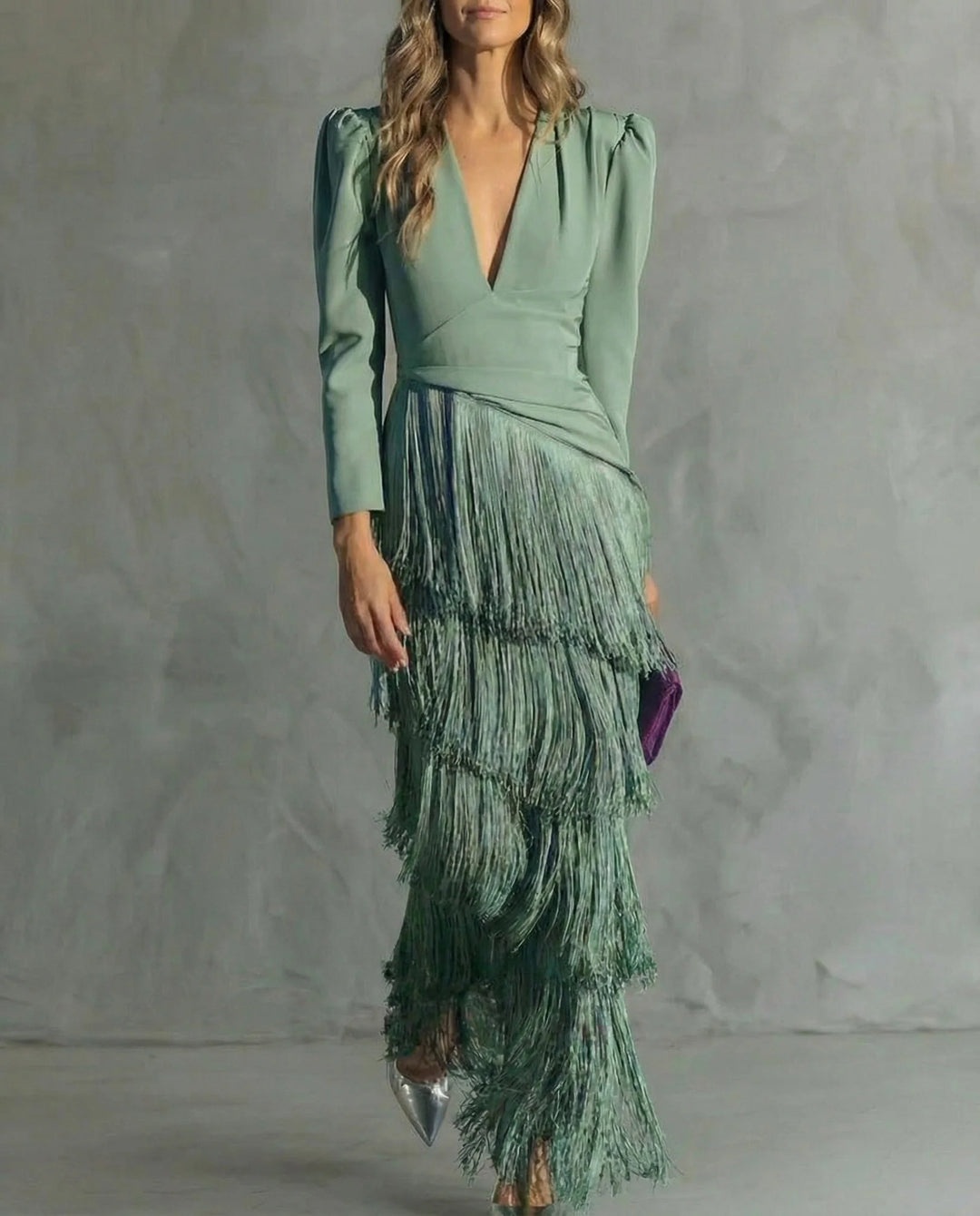 Camilla™ | Elegant Midi Dress with Fringe Sleeves