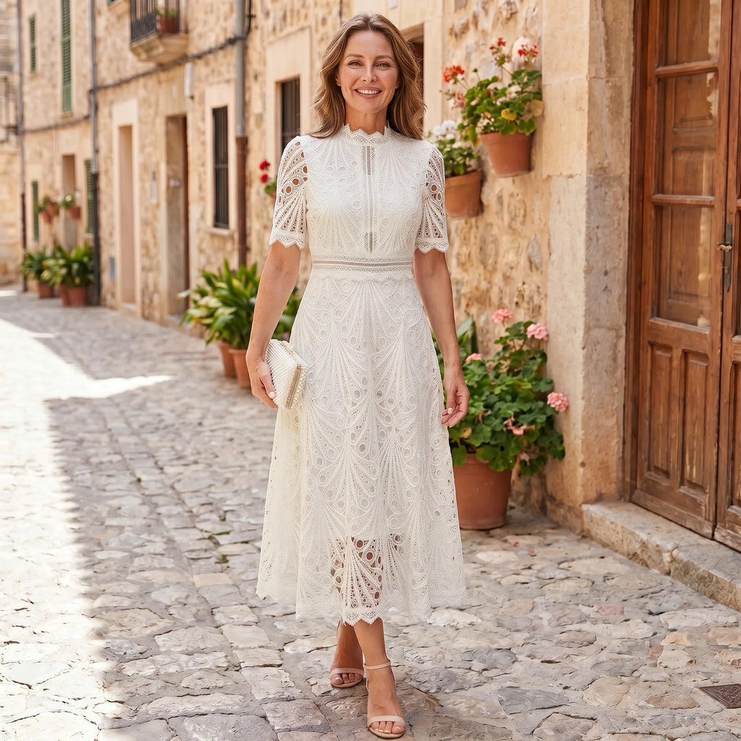 Charlisse – Sophisticated High-Neck Lace Midi Dress