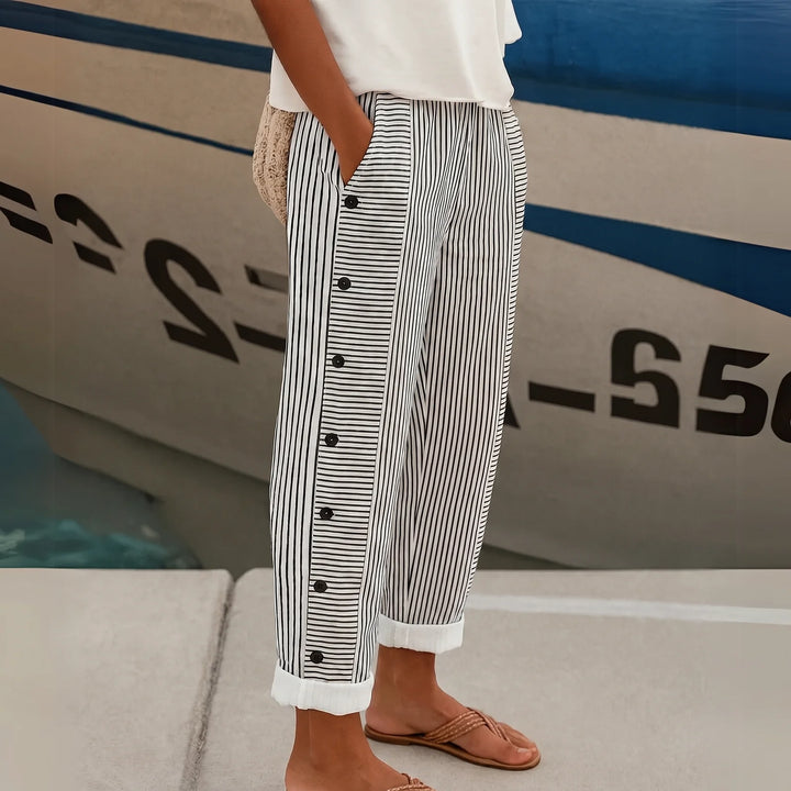 CAITLIN | Striped Pants with Elegant Buttons