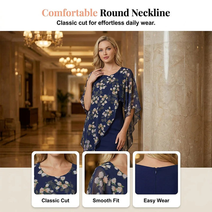 Women's Elegant Floral Print Overlay & Dress Set