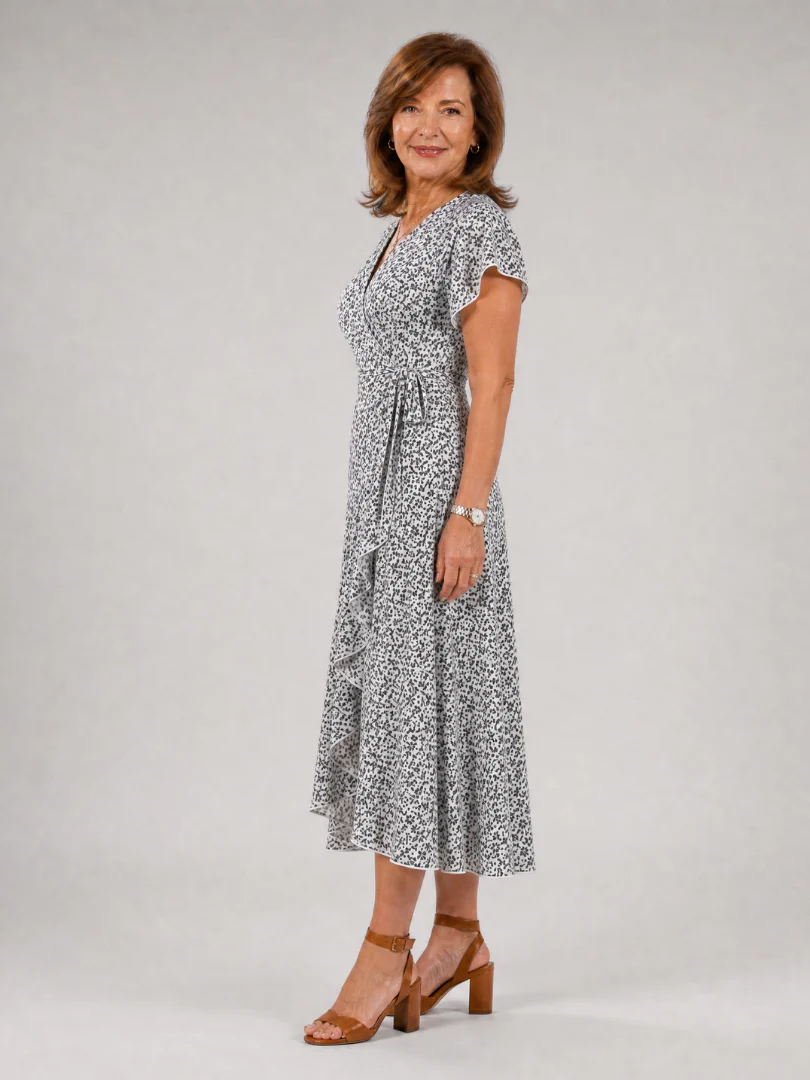 Samore | Floral Wrap Ruffle Midi Dress